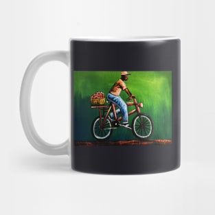 African Man riding Bicycle, African Artwork Mug